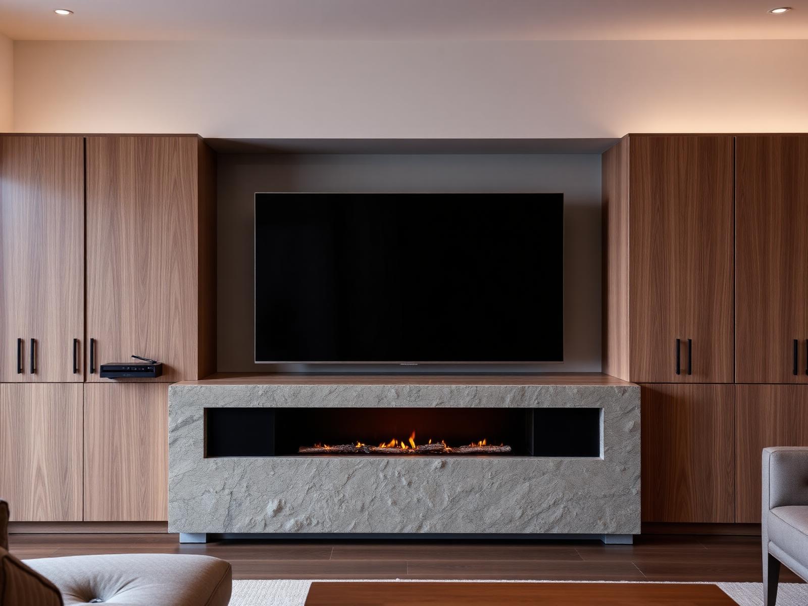 Stone Fireplace TV Wall