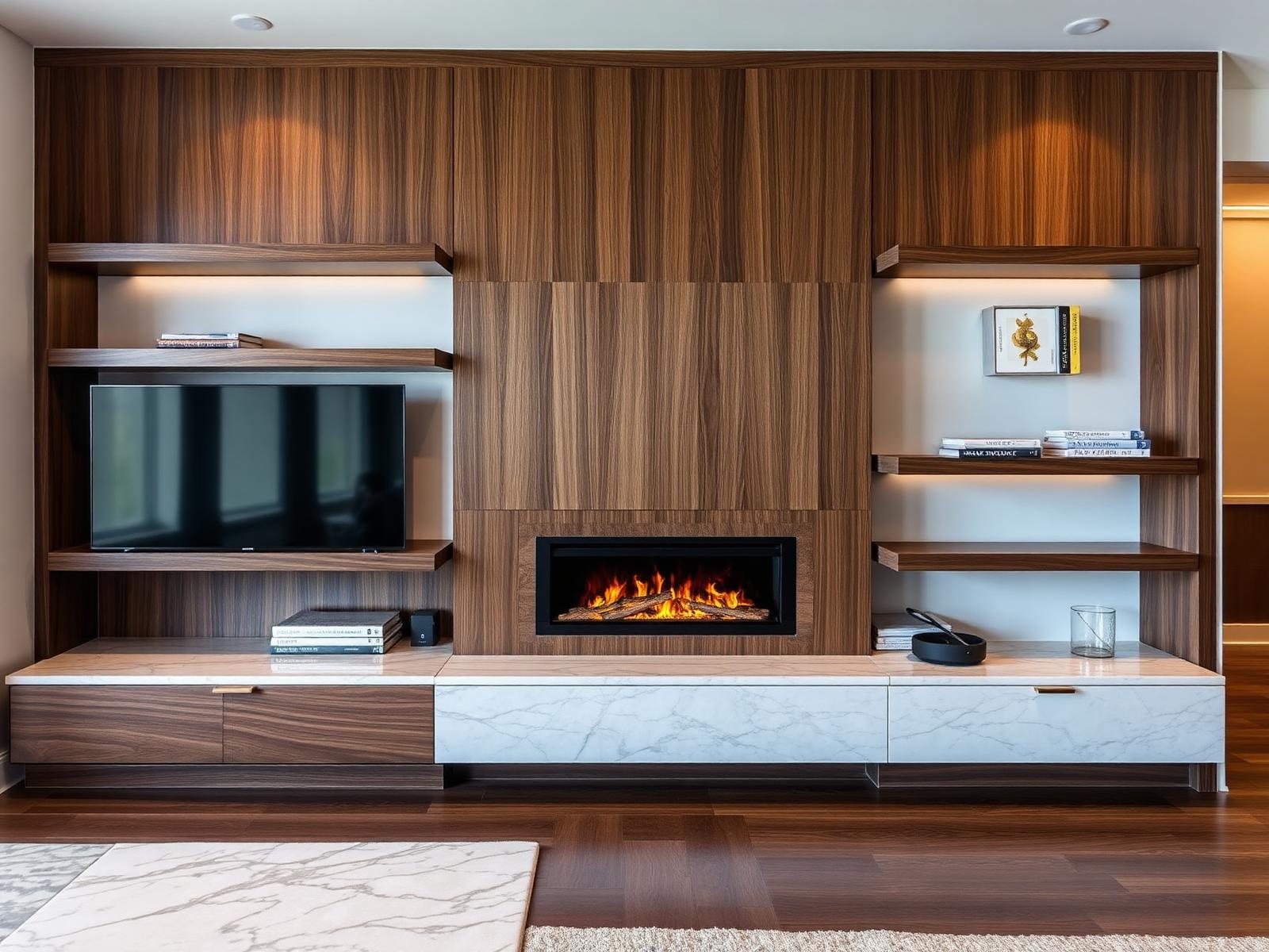 Walnut Fireplace Media Wall